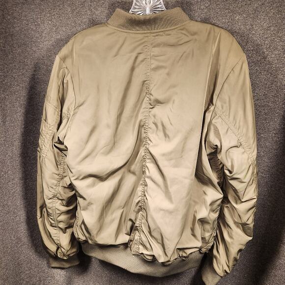 H&M Olive Army Green Satin Bomber Jacket Earthy Gremlincore Goblincore 6 FLAWED - Picture 3 of 12